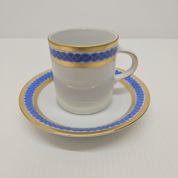Tirschenreuth Flat Demitasse Cup & Saucer Set TIR704 Blue Braid - Picture 2 of 5